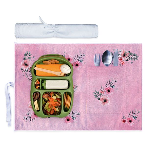 Kids Meal Mat - Delicate Pink Floral Bouquet Satin 46x31cm