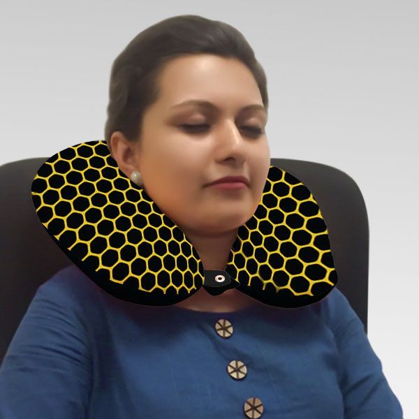 Honeycomb Travel Pillow - Black Yellow Hexagon Pattern