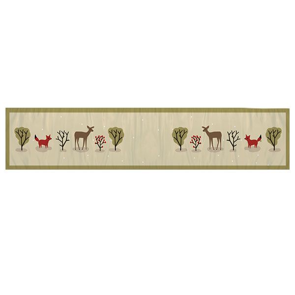 Winter Woodland Fox Deer Sage Green Table Runner