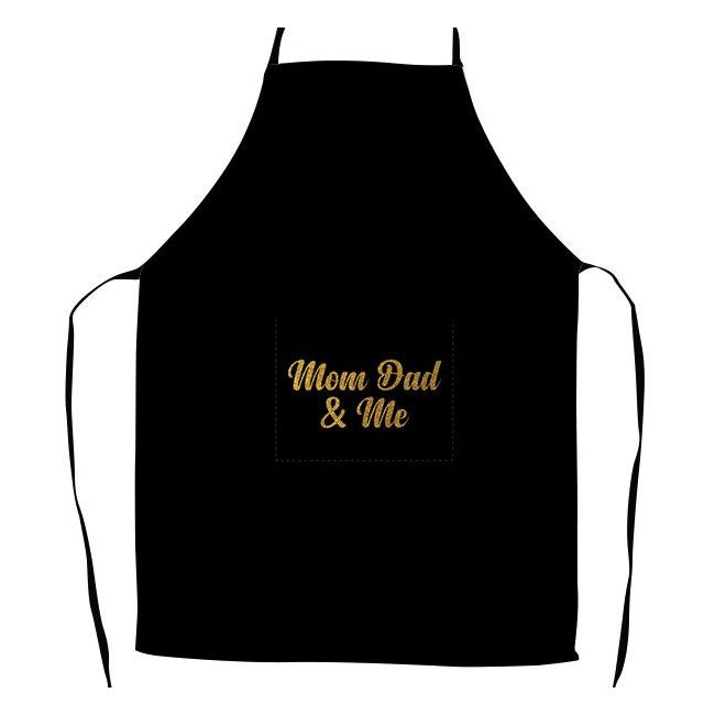 Mom, Dad & Me Printed Black Color Full Apron For Family Gift For Husband & Wife