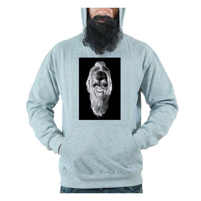 Unisex Hoodie - Inverted Bearded Man Portrait Black White Gray A5 Print
