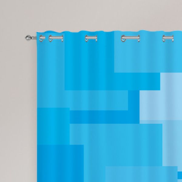 Blue Pixel Pattern Window Curtain - Turquoise Blue with Pixel Block Pattern Customizable Window Curtain