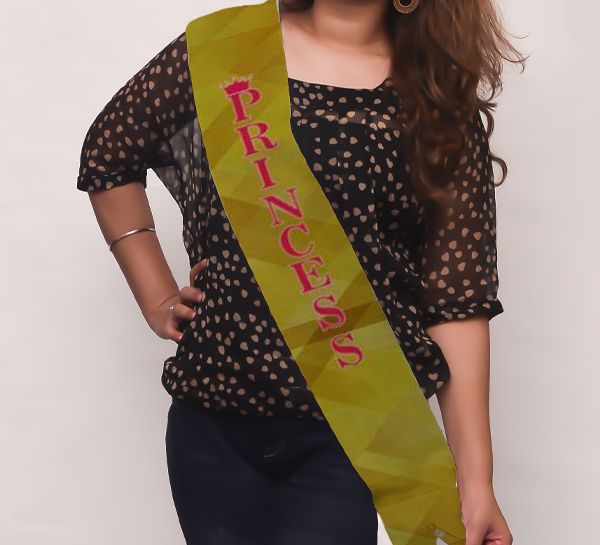 Princess Satin Sash - Gold with Pink Glitter Celebration Sash