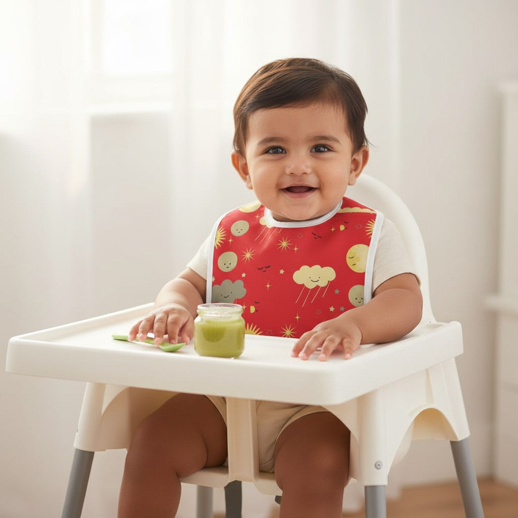 Sunny Sky Baby Bib | Red Celestial Print