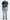 A model wearing a dark teal graphic t-shirt with a black and white face print, paired with light-wash blue jeans and black shoes, against a plain white studio background.