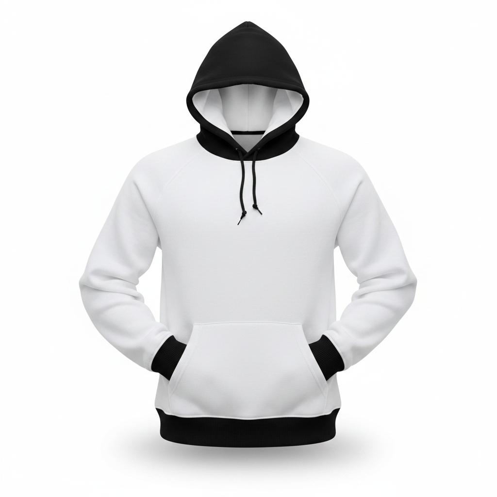 White Hoodie with Black Accents – Product Mockup