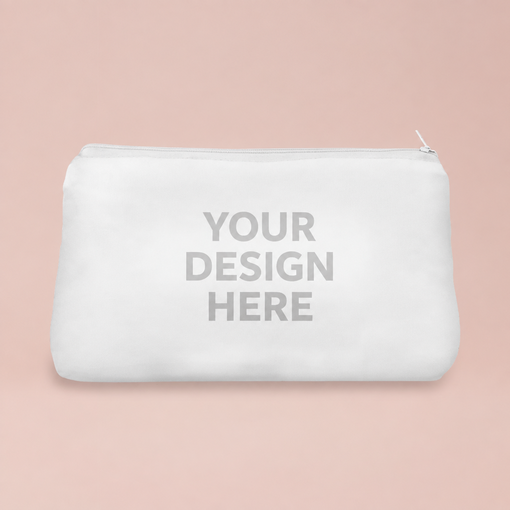 White zipper pouch with light pink background